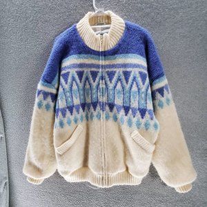 VINTAGE Icewear Women Sweater XL Blue Fair Isle Wool Cardigan Full Zip